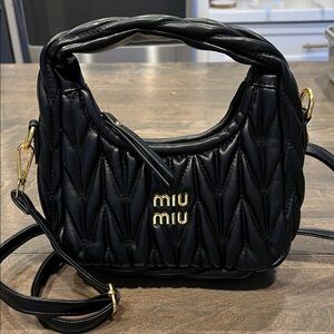 Miu Miu Black Quilted Shoulder Bag with Gold Hardware